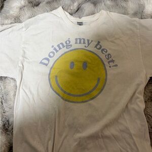White Graphic T-Shirt with Smiley Face
